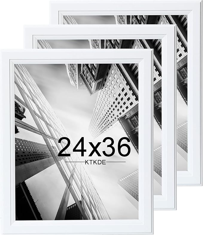 KTKDE 24x36 Poster Frame 3 Pack,Picture Frames Wooden White 36 by 24 in for Pictures and Art Prints, Exhibition, Caffe Large Frame for Photos, best gift