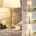 Luvkczc 22" Gold Table Lamps Set of 2 - Modern Luxury Bedside Lamps with White Fabric Shade, Dimmable & Dual USB C+A Ports, Nightstand Lamps for Bedroom/Living Room (Bulb Included)
