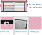 HomeHacks Storage 8-Pack Clothes Organizer Storage Bags Foldable Storage Box with Large Clear Window Sturdy Handles for Closet, Dorm, Pillows, Bedding, Clothes, Blankets, 35L, Pink