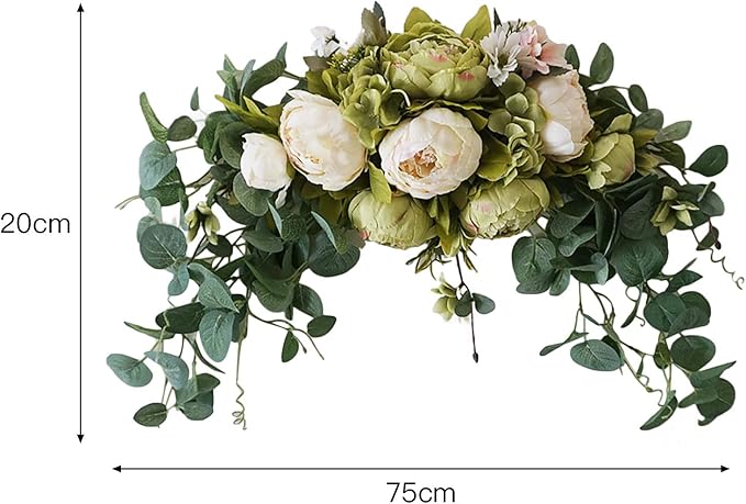 30 Inch Artificial Flower Swag, Wedding Artificial Peony with Green Leaves Swag, Handmade Flowers Backdrop Table Runner Centerpiece Garland for Arch Front Door Wall Home Hanging Wreath Decor(Green)