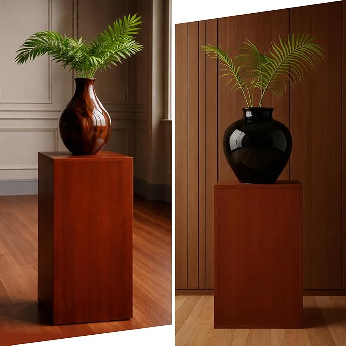 RattanView Wooden Cube Display Pedestal Stand, 15 x 15 x 24 Inch Sculpture Pedestal Stand, Display Riser Column Pillar Easy Assembly Required for Gallery Store Home Wedding Party Event Decor