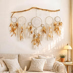 Dream Catcher Boho Macrame Wall Art - 31" Large Feather Dreamcatchers for Bedroom Moon Wall Decor by Native American for Women, Teen Girls