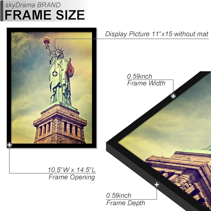 100% Solid Wood 11x15 Picture Frame Set of 3, Black Frame for 11 x 15 Inch Picture Poster Photo, Light Weight 11 by 15 HQ Matte Black Frame for Wall - 3 Pack/Black/11 x15
