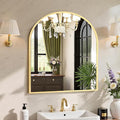 Sweetcrispy 31"x32" Arched Gold Bathroom Mirrors for Wall, Bathroom Mirrors for Over Sink, Metal Framed with HD Shatter-Proof Glass for Entryway, Living Room, Bedroom