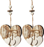 Sun&Beam Heart-Shaped Wooden Decorative 2Pcs Hanging Handmade Hearts Ornaments for Wedding Party Valentine Christmas Home Decoration Car Décor (D-#1, 2Pcs)