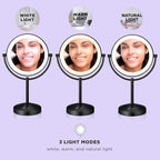 Conair Lighted Makeup Mirror, Double-Sided LED Vanity Mirror with 1X/10X Magnification, 3 Light Settings, 3 Modes, 360° Rotation, Matte Black Finish