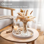 Glasseam Glass Vase for Home Decor: Clear Flower Vases for Living Room Kitchen Bathroom Wedding Table Centerpieces - 7.5" Tall Modern Vintage Decorations for Bouquet Pampas Grass Lego Flowers