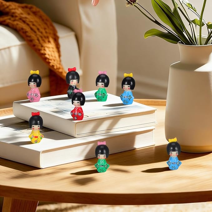 HOMSFOU 12Pcs Japanese Kimono Girl Doll Set Traditional Collectible Dolls Handcrafted Miniature Statues for Home Decoration Desk Display