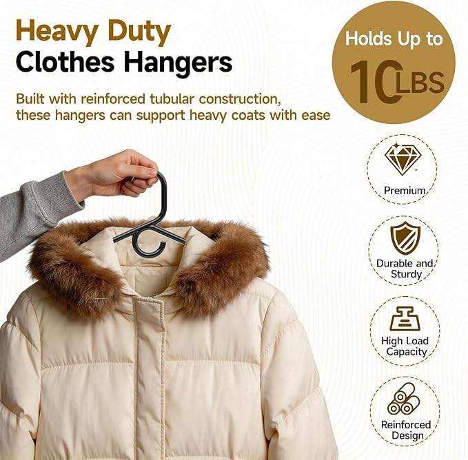 Black Plastic Hangers 18 Pack, Heavy Duty Clothes Hangers for Standard Size Hangers with Center Hook & Non-Slip Pants Bar for Shirts, Pants, Coat, Dresses, Jackets, Scarves and Belts