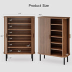ONBRILL 6-Tier Shoe Cabinet with Sliding Door, Wooden Shoe Storage Cabinet with Adjustable Shelves, Mid-Century Modern Freestanding Shoe Storage Organizer for Entryway, Hallway, Living Room, Walnut