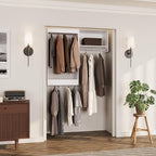 ROOMTEC Modular Closet System, 43" Wall-Mounted Closet Organizer with Hanging Rods, Wooden Tower for Walk-In Closets, Wardrobe Storage Kit, White