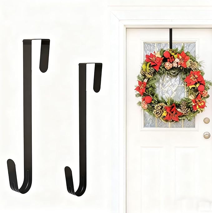 10 Inch Wreath Hanger, Metal Over The Door Hooks for Christmas Decoration, Black