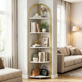5 Tier Corner Shelf, Luxury Gold Corner Plant Stand with White Wood Shelves,Modern Metal Corner Bookshelf Display Rack,Premium Corner Storage Shelving Unit for Living Room,Bedroom,Bathroom