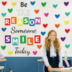 Classroom Bulletin Board Decoration Set Welcome Banner Wall Door Decor Color Heart Shaped Classroom Decorations for Kindergarten Preschool Elementary Middle School (Be The Reason Someone Smile Today)