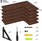 Fixwal Floating Shelves for Wall Set of 5, Rustic Wood Wall Mounted Corner Shelf for Bathroom, Kitchen, Bedroom, Home Decor, Laundry Room, Living Room (Walnut Brown)
