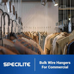 SPECILITE Wire Metal Clothes Hangers Bulk 50 Pack for Standard Size Suits, Coats, Shirts, Pants, Skirts, Space Saving, Non Slip,16 Inch 12 Gauge Ultra Thin, Black