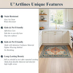 U'Artlines 2x3 Washable Boho Area Rug, Small Non Slip Vintage Doormat for Indoor Front Door Ultra Thin Mat Carpet for Entryway Kitchen Bathroom Bedroom Orange/Multi