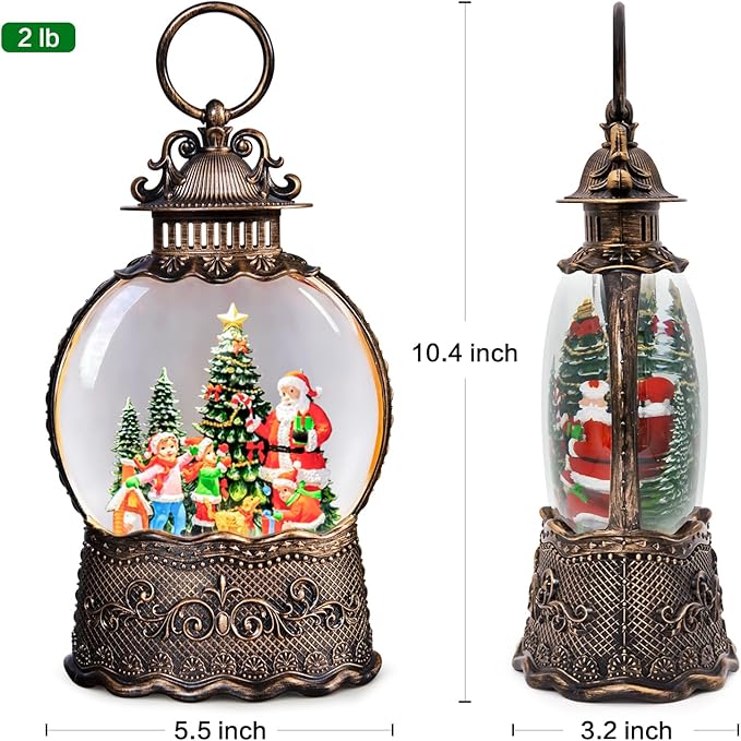 Christmas Snow Globes Lantern with Music, Santa Claus Scene Snow Globes with Swirling Glitter Effects, USB/Battery Powered with 6-Hour Timer, Christmas Decorations