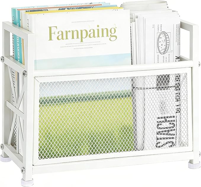 White Magazine Holder, Magazine File Holder, Magazine Rack Floor Magazine Basket, Magazine Stand for Letters, Magazines, Books, Newspapers, Folder Organizer Bin for Books