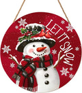 Christmas Snowman Front Door Sign Snowflake Wood Door Hanger for Outdoor Outside Porch Winter Cardinal Birds Decoration Welcome Sign Farmhouse Round Wall Hanging Xmas Wreath Decor for Home 12"x12"
