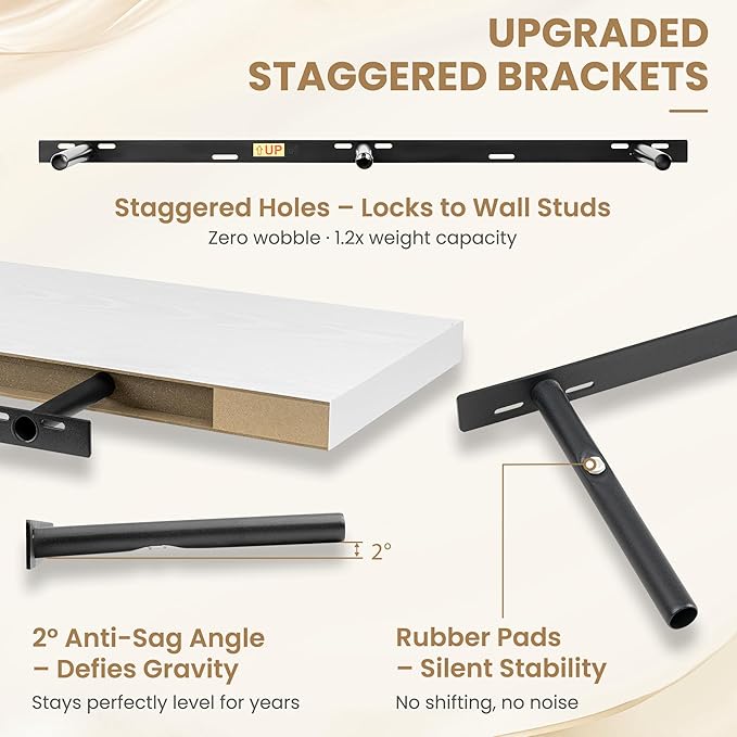 FLYJOE 55 Inch Long Floating Shelves for Wall Set of 1, 12" D Wood Grain Bathroom Shelves with Invisible Brackets, Easy Install Engineered Wood Storage Shelves for Kitchen, Living Room, Bedroom