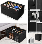 Shoe Organizer for Closet 2 Pack, Foldable Shoe Box with Adjustable Divider and Clear Cover, Space Saving Shoe Storage Organizer Cabinet with Reinforced Handles, Fits 40 Pair, Black, TP11B