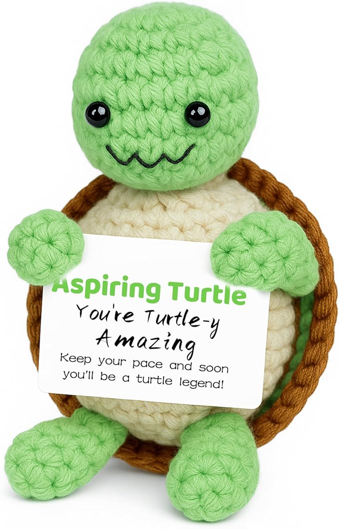 DAFURIET Positive Crochet Turtle Gifts for Women: Handmade Funny Crochet Animal Gifts for Birthdays, Valentine's Day, New Year, Thanksgiving, and Easter – Cheering Up Men, Friends and Coworkers
