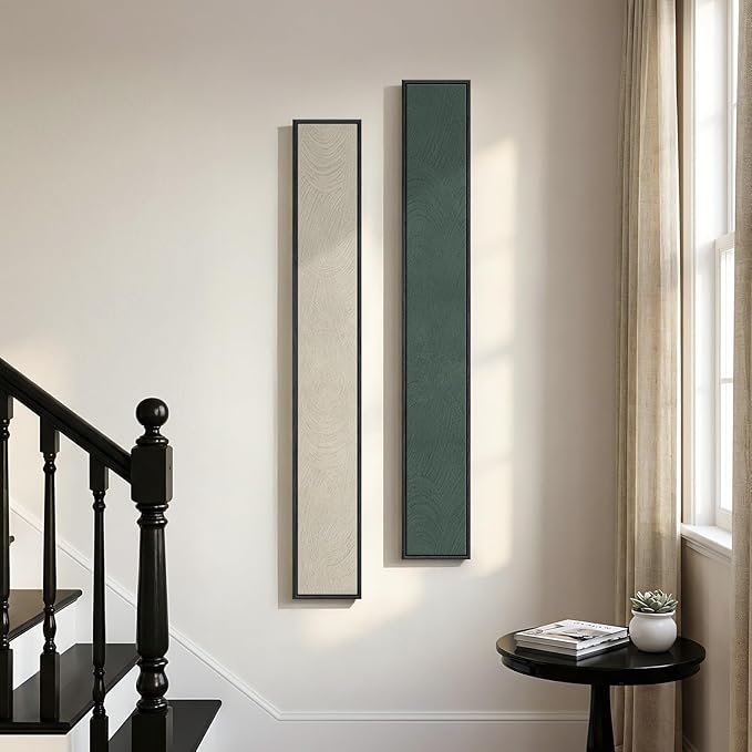 Long Narrow Framed Neutral Abstract Vertical Wall Art Set, 2 Piece Modern Canvas Prints Paintings Artwork for Walls, Beige Green Minimalist Pictures for Hallway Entryway Living Room Bedroom Wall Decor