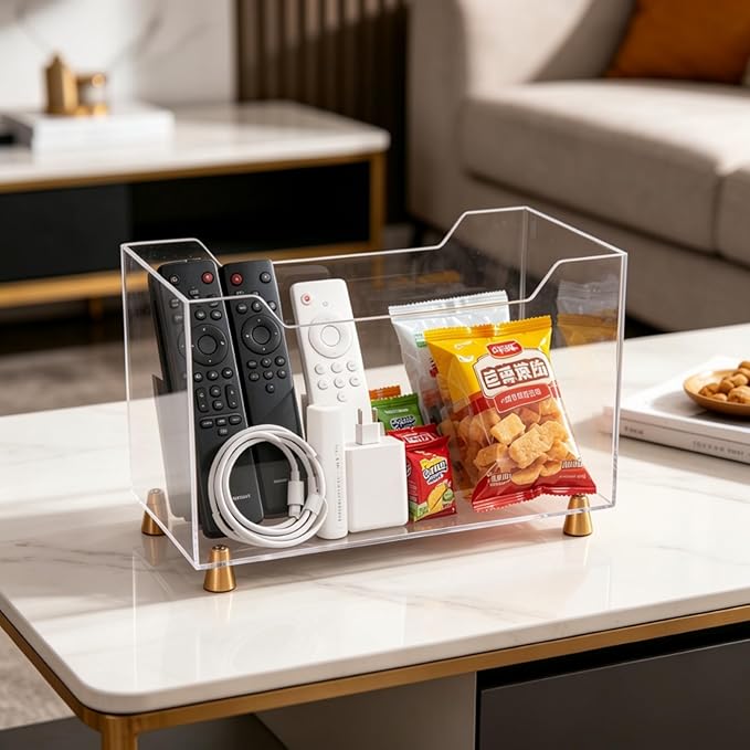 Acrylic Magazine Holder, Crystal Clear Magazine Rack Floor with Metal Feet, Files Newspapers Book Organizer for Bathroom, Living Room, Home Office