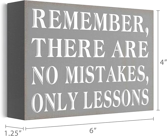 Barnyard Designs Wooden Box Sign Motivational Desk Decor, Inspirational Office Desk Decorations for Women Office Bathroom Shelf Décor (No Mistakes)