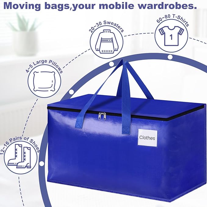 StorageRight Moving Bags-Heavy Duty Moving Boxes, Storage Totes with Zipper, Reinforced Handles and Tag Pocket-Collapsible Moving Supplies for moving, Storage and Travel 93L(Four Colors-10 Pack)