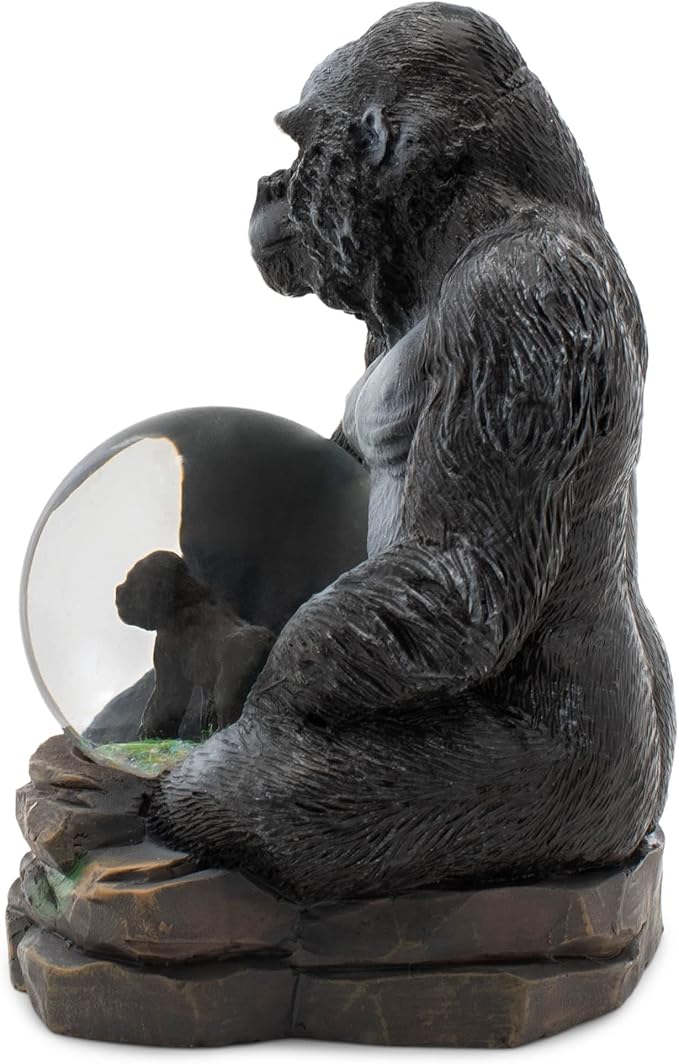 Elanze Designs Gorilla Mother and Baby Miniature 45MM Sturdy Polyresin Magical Whimsical Tabletop Dresser Nightstand Glitter Water Snow Globe Figurine Decoration