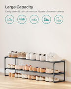 SONGMICS Shoe Rack, 2-Tier Shoe Organizer, Metal Storage Shelf, Upright or Upside Down, for 15-18 Pairs, Stackable, for Entryway, 11.8 x 46.1 x 14.6 Inches, Black ULSA032B01