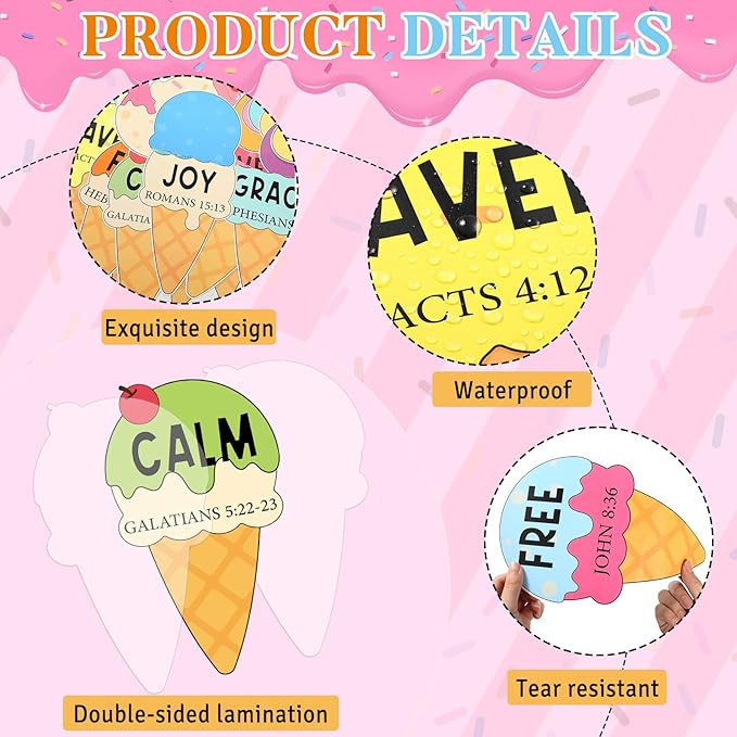 Summer Christian Bulletin Board Decorations Set Bible Verse Inspirational Jesus Classroom Decoration Summer Ice Cream Religious Paper Cutouts for Sunday School Church VBS Home Chalkboard Wall Decor