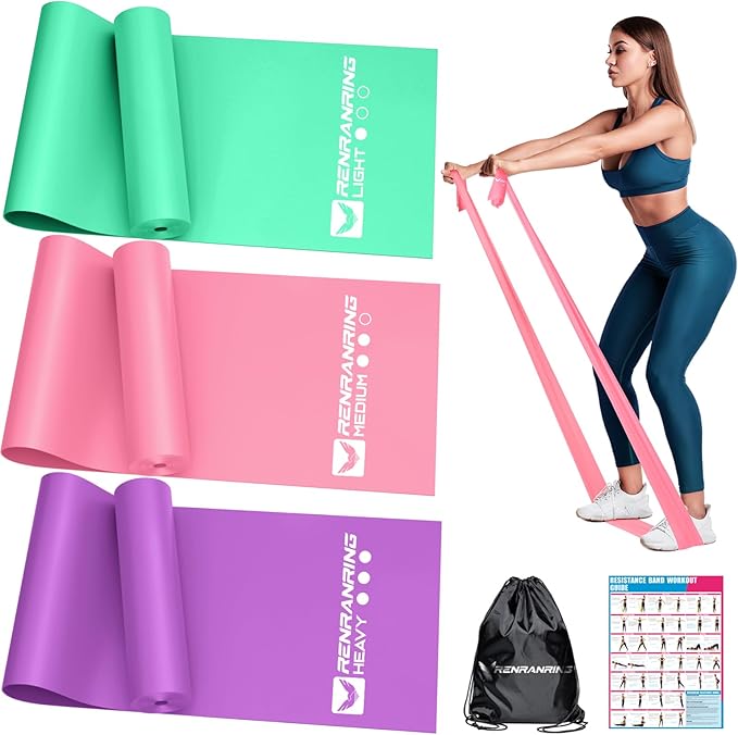 RENRANRING Resistance Bands for Working Out, Exercise Bands for Physical Therapy, Stretch, Recovery, Pilates, Rehab, Strength Training and Yoga Starter Set
