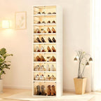 Elayce Foldable Shoe Rack Organizer, 9-Tier (8+1 Tall) Double-Row Shoe Storage Cabinet, Installation-Free Stackable Shoe Boxes with Clear Magnetic Doors for Entryway & Closet (White) (2)