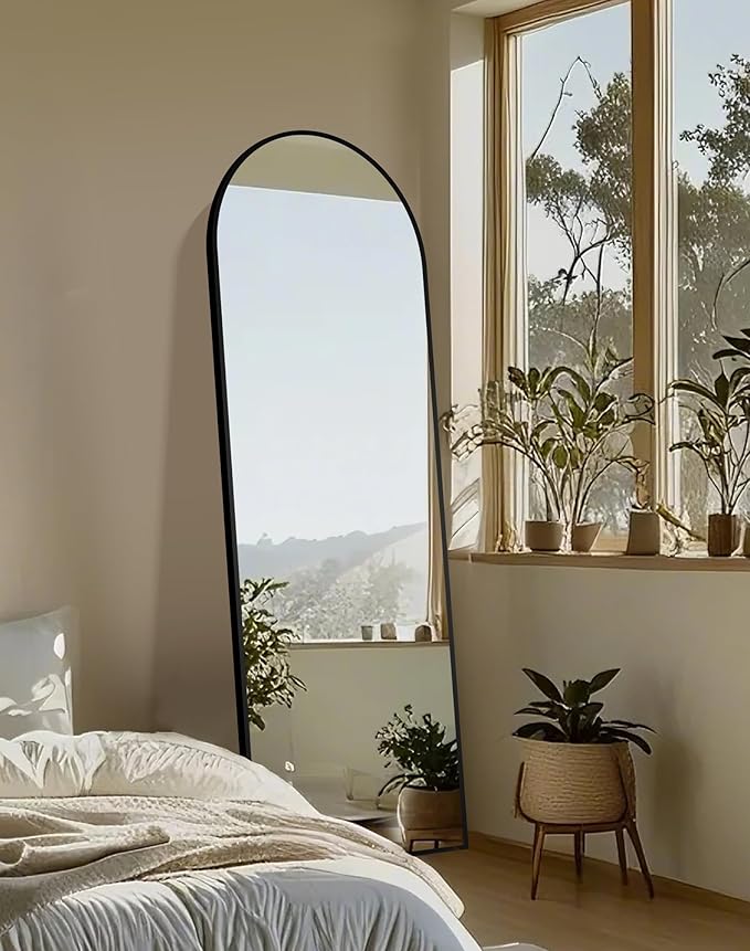 Delma Full Length Mirror, Large Floor Mirror for Wall, Bedroom, Bathroom, Living Room with Aluminium Frame (Stand, Arch 69x24, Black)