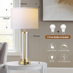 QiMH Lamps for Bedrooms Set of 2, Touch Control Table Lamps with USB A+C Ports, 3-Way Dimmable Bedside Lamp with Fabric Lampshade, Modern Nightstand Lamp for Living Room Bedroom (LED Bulbs Included)