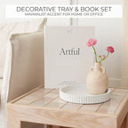 Decorative Concrete Tray & Book Decor Set - Scalloped Tray & Linen Box Enhance Your Coffee Table or Bookshelf Decor - Stylish Home Decoration for Your Living or Dining Room & as a Housewarming Gift