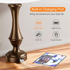 Seealle Upgraded Touch Lamps for Night Stands Set of 2 - Bedside Lamps with USB C+A, 3 Way Dimmable for Bedroom Living Room End Tables Office (White&Brown)