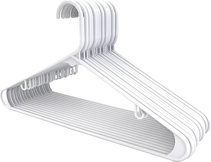 Utopia Home Plastic Hangers 20 Pack - Space Saving Clothes Hanger - Durable & Strong Closet Organizers and Storage with Built-in Strap Hooks - Essential for Shirts, Pants, Skirts & Coats (White)