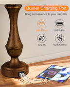 Seealle Upgraded Touch Lamps for Night Stands Set of 2 - Bedside Lamps with USB C+A, 3 Way Dimmable for Bedroom Living Room End Tables Office (Brown&Oat)