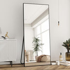 BEAUTYPEAK Full Length Mirror with Stand, 65"x24" Floor Mirror with Aluminum Alloy Thin Frame, ShatterVue Tempered Full Body Mirrors, Free Standing or Wall-Mounted Mirrors for Living Room, Black