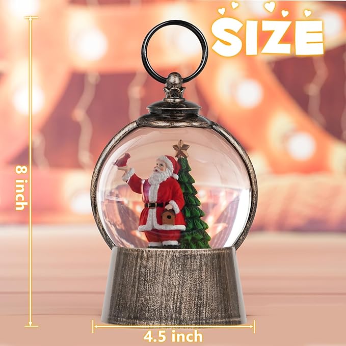 Santa Snow Globe Christmas Snow Globe Lantern with 6-Hour Timer, Light up Christmas Decorations Indoor, Glitter Musical Snow Globe, USB/Battery Powered Santa Claus Cardinal Christmas Tree