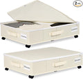 Under Bed Storage with Wheels, 2 Pack Under Bed Storage Containers with Label Holders for Clothes, Shoes and Blankets, Rolling Underbed Shoe Organizer with Cover, Beige (30.71x15.7x7.28 in)