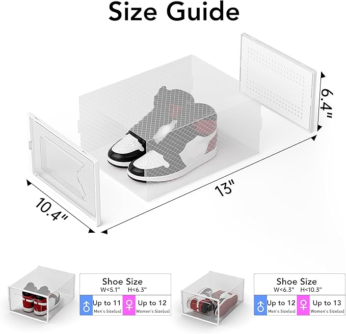 X-Large Shoe Storage Box, 15 Pack Clear Plastic Stackable Shoe Organizer for Closet, Interlocking Design Shoe Container Bins for Sneakers, Foldable Shoe Rack with Lids, White