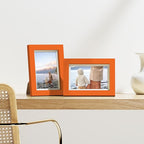 Vittanly 4x6 Picture Frames Set of 9, Shatter Resistant Plexiglass, Display 3.5x5 Pictures with Mat or 4x6 without Mat, Photo Frames for Wall or Tabletop, Engineered Wood, Orange