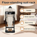 Valet Stand for Men and Women with Tray, Standing Suit Stand with Storage Drawer and Bottom Shoe Rack, Clothes Valet for Living Room, Entryway, Bedroom, Office, Black