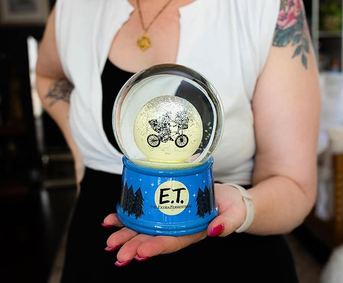 E.T. The Extra-Terrestrial Bike Moon 6-Inch Snow Globe with Swirling Glitter Display Piece