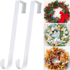 12” Metal Over the Door Wreath Hanger for Front Door, 2 Pack Non-Scratch Door Hook for Hanging Christmas Wreaths, Holiday Decor & Welcome Signs, Durable Wreath Hanger Hooks for Home Decoration, White